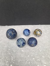Five Large Blue Glazed Clay Bennington Marbles .73"-1"