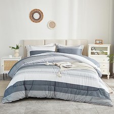 Comforter Size Bed Set - 3 Pieces Lightweight Gray White Full Light Grey
