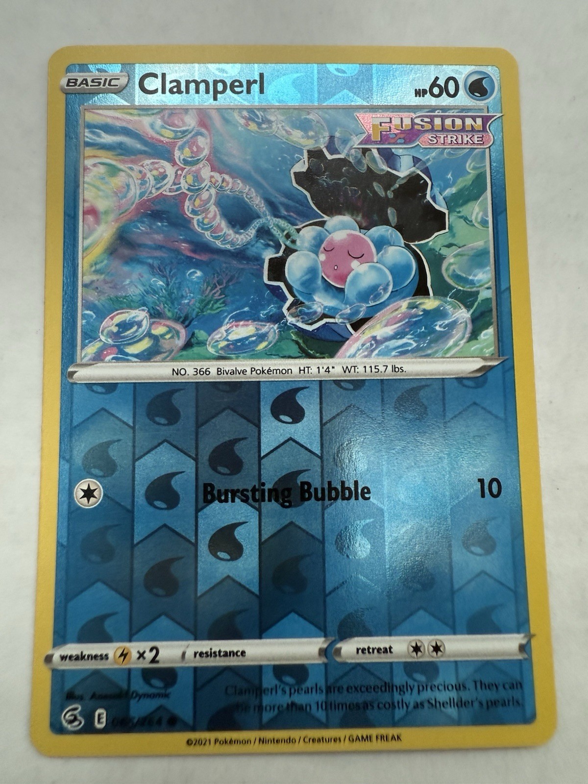 2021 Pokemon TCG Sword & Shield Fusion Strike Reverse Holo, #65 Clamperl