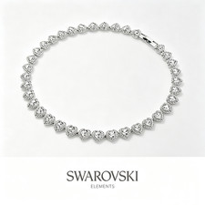 Swarovski Angelic Tennis Necklace – Heart Crystal Rhodium Plated Gift for Her