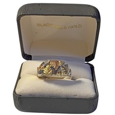 STERLING SILVER 12K BLACK HILLS GOLD LEAF RING BAND SIZE11
