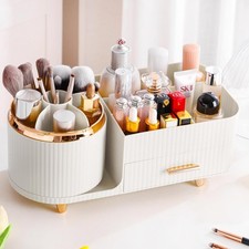 Rotating Makeup Organizer for Vanity with Brush Holder and Drawer, Cosmetic Make