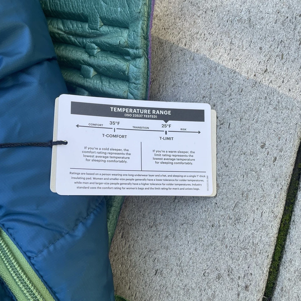 NEW! REI Co-op Zephyr 25 Sleeping Bag Recycled Men’s Long Left Zip Blue Mummy - Image 3 of 4