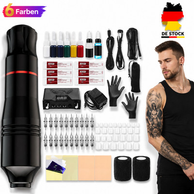 Profi Tattoo Maschine Set Kabellos Rotary 6 Farbtinten Tattoostift Anfänger