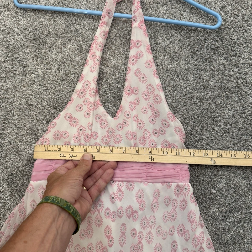 Y2K Rosa Floral Halter Solero 14 Babydoll Coqueta Fairycore Romántico De Colección Foto 3 de 4