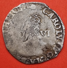 1636-1638 Charles I Sixpence Tun Mintmark Double Struck Bust Error Ref N831