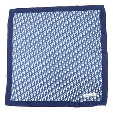 Christian Dior Logo Silk 100 Scarf Navy White Authentic Used F/S