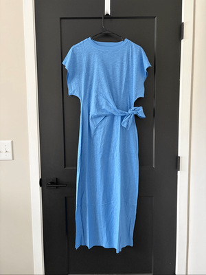 short sleeve teacher dress NWT Elan Blue Cotton Maxi Dress Side Tie Cap Sleeve Teacher Academia Size L