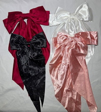 Set of 4 Satin Bow Hair Barrettes with Long Tails - Red Black White Pink