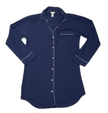 Eberjey Womens Gisele Sleep Shirt Pajamas Sz XS Blue White Trim Jersey Stretch