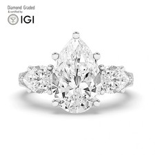 Pear Diamond Trilogy Ring 14k White Gold Labgrown 7 Ct Solitaire