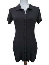 Urban Outfitters Polo Mini Dress Womens M Black Preppy Dark Academia Minimalist
