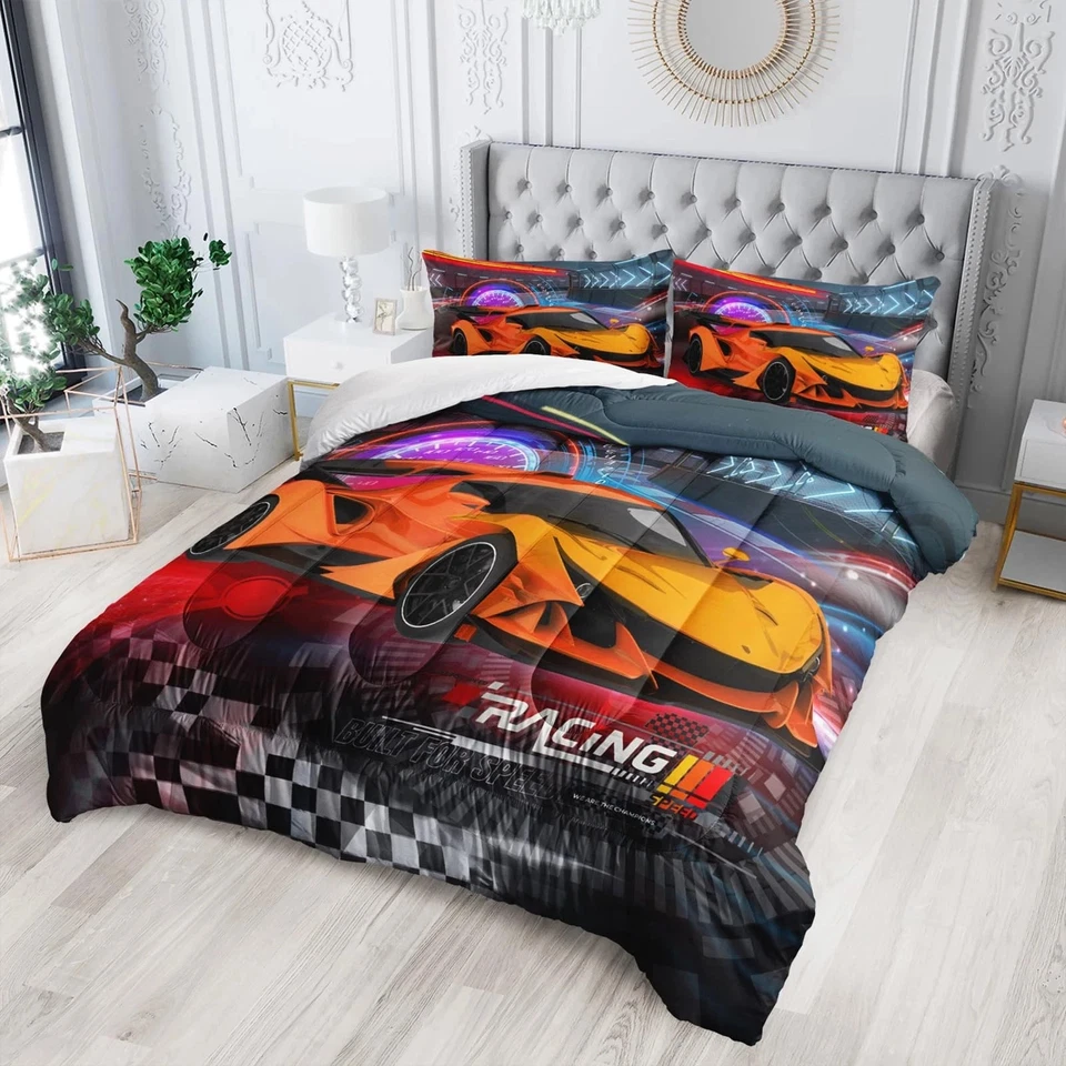 Racing Cars Comforter Sets Twin Size,Bedding Sets for Kids,Sports Car Theme C... - Image 2 of 4