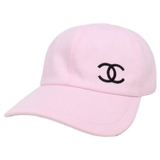 CHANEL CC Logos Cotton/Silk Classic Baseball Cap pink
