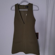 Zara V-Neck Drop Waist Shift Dress Olive Green Med NWT