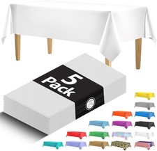 Weddings., 5 Pack Premium White Plastic Tablecloth - 108 x 54 in. Disposable