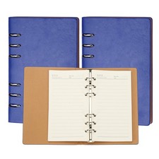 A6 Refillable Leather Notebook, 2Pcs 6 Ring Hardcover Binder Notebook, Blue