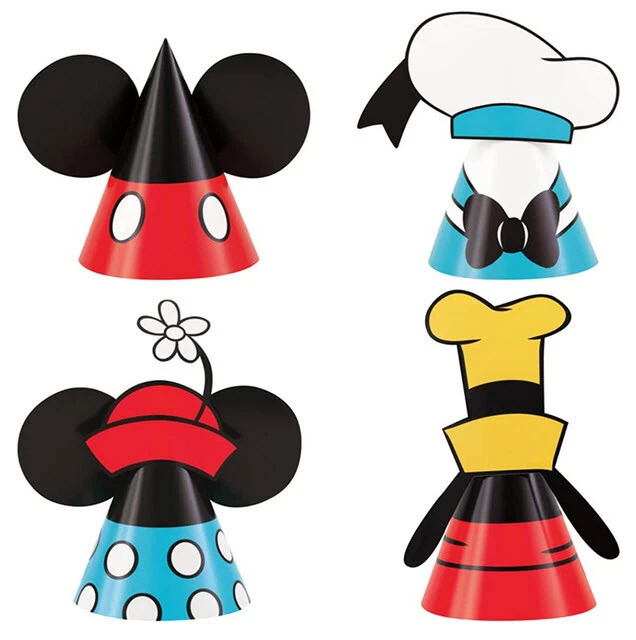 MICKEY MOUSE birthday party PAPER HATS 8pcs Minnie Donald Goofy cone style  | eBay