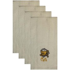 Set of 4, 100 Cotton Kitchen Towels with Cafe Embroidered Size : 15" X 25".