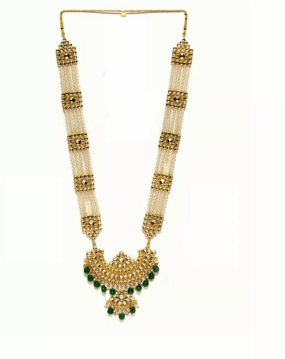 Indian Ethnic Wedding Pearl Kundan Gold Rani Haar Necklace Bridal Jewelry Green