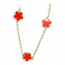 Collana Donna Acciaio Oro Fiori Smalto Rosso Girocollo 45cm
