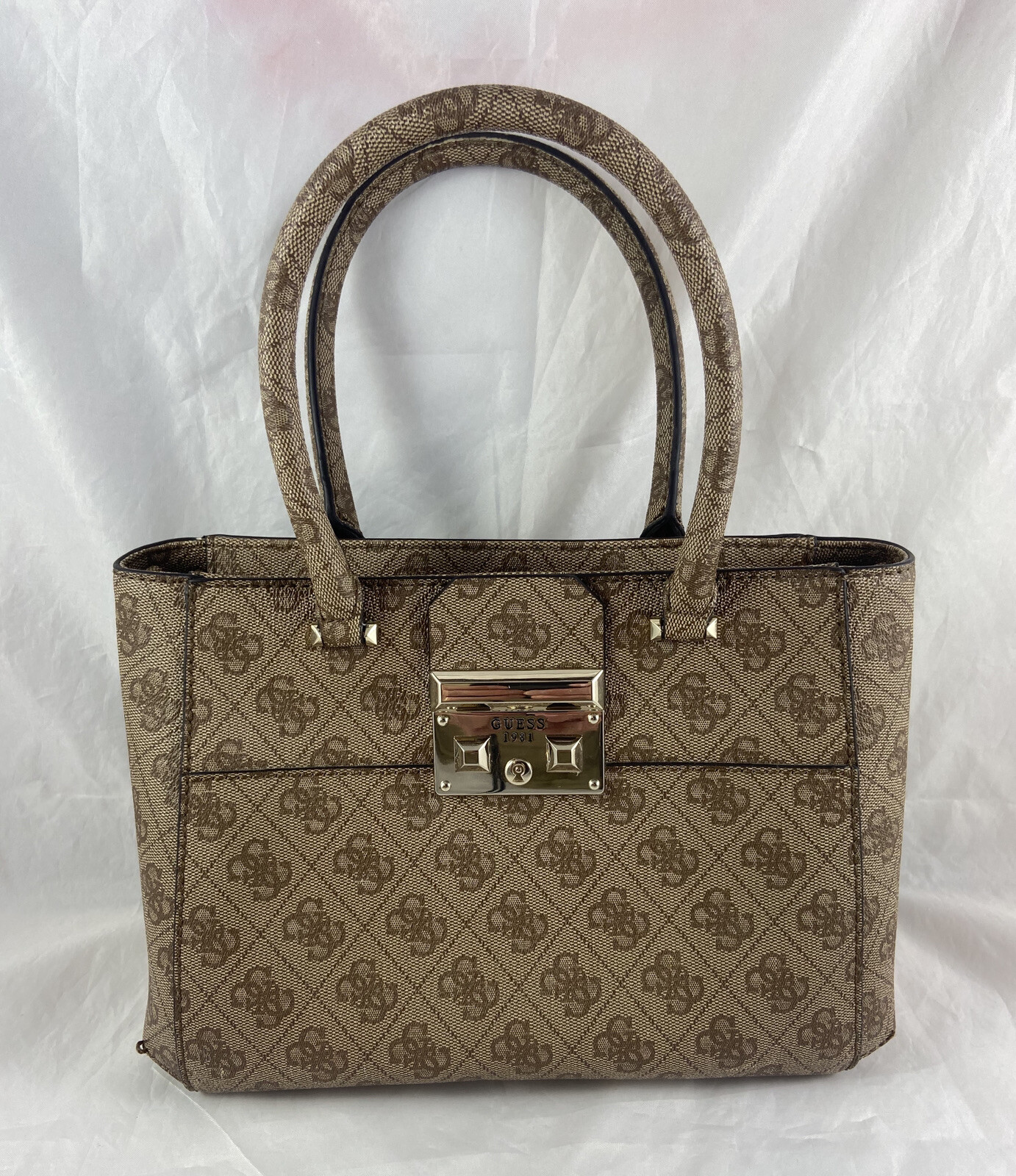 GUESS Women's Martine Brown Logo Print Handbag Pu… - image 12