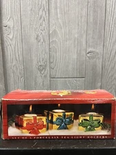 Vintage Christmas Gift box Glass Candle Holder Set Of 3 