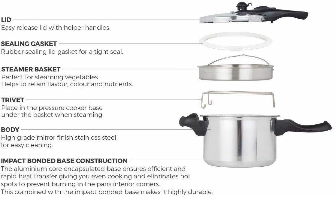 Pressure Cooker Tower T80245 3L/20cm Stainless Steel with