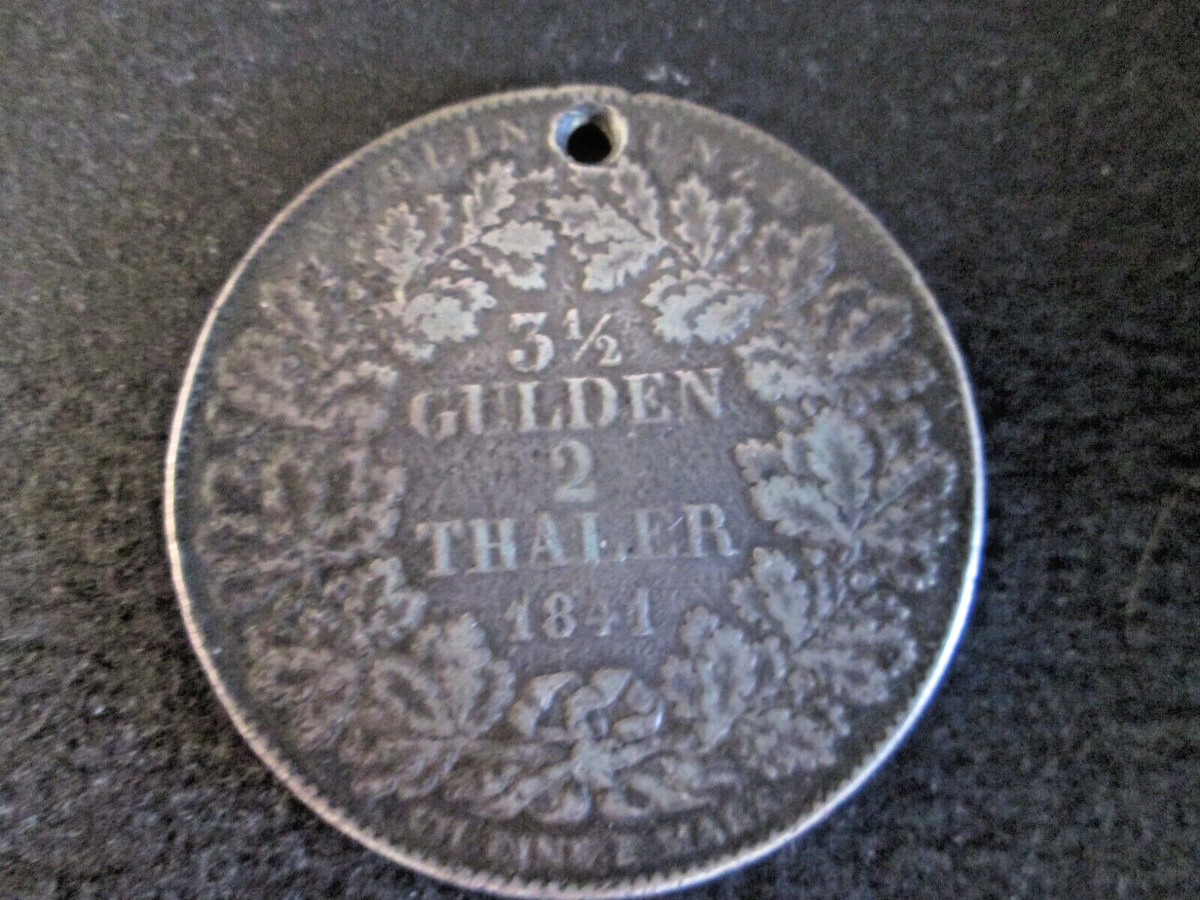 1841 GERMAN STATES FRANKFURT 2 THALER 3-1/2 GULDEN SILVER COIN 37