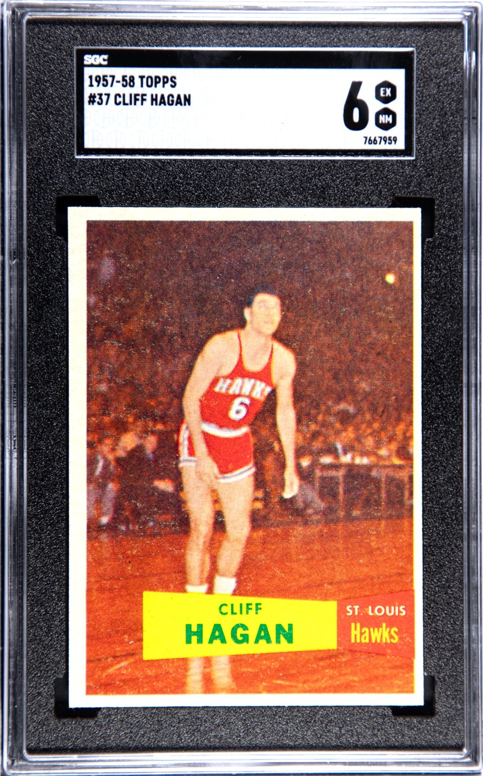 Cliff Hagan 1957-58 Topps Rookie Card (RC) #37- SGC Graded 6 EX-NM (Hawks/HOF)