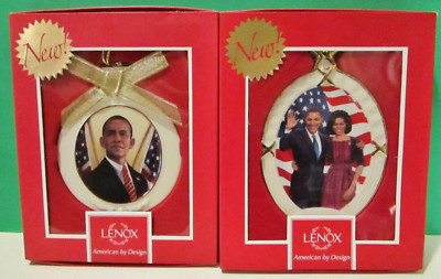 LENOX Thomas Blackshear EBONY VISIONS PRESIDENT OBAMA 2 Ornament SET  NEW in BOX