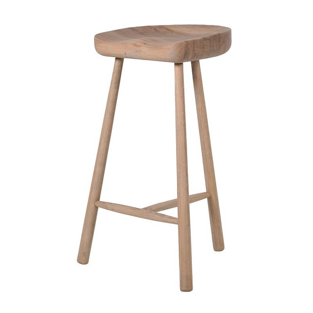 Sturdy Natural Oak Wood Modern Kitchen Dining Furniture Breakfast Bar Seat Stool For Sale