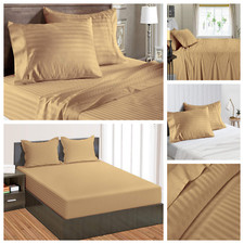 Extra Deep Pocket 100 Cotton Select Bedding Linen 1000 TC Taupe Stripe US Sizes