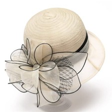 Organza Fascinator Tea-Party Derby-Hats for Women - Flower Wide Medium, Beige 