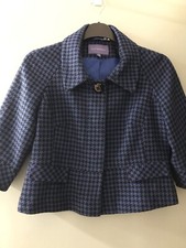 Ladies Autonomy Blue And Black Dogtooth Print Short Jacket / 12