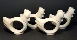 4 Unpainted Ceramic Bisque Ready to Paint Chicken Hen Napkin Rings 3.75"