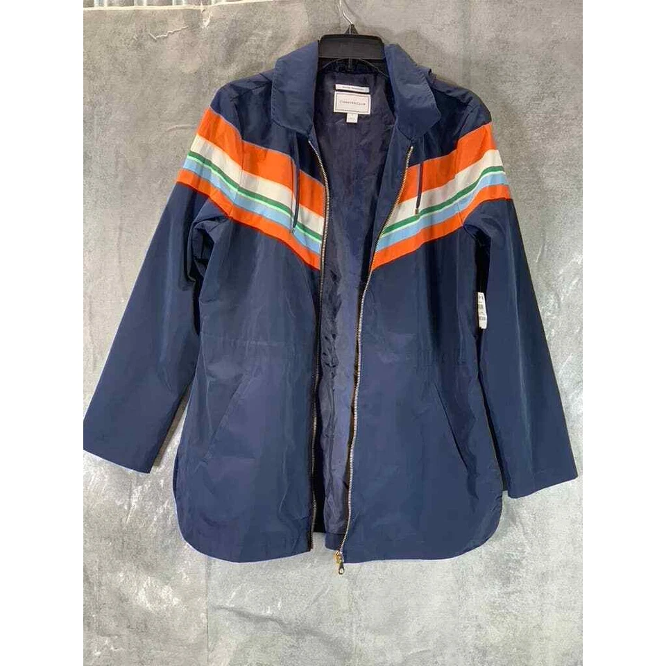 Charter Club Women's Blue Combo Striped Full-Zip Water Resistant Coat SZ M - Image 2 of 4