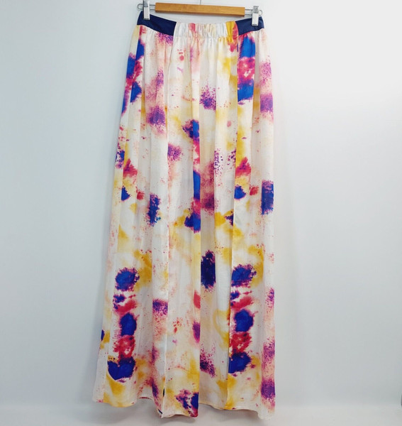 Finders Keepers Mini Skirt Sheer Pleated Long Womens Size M Abstract Blue Pink