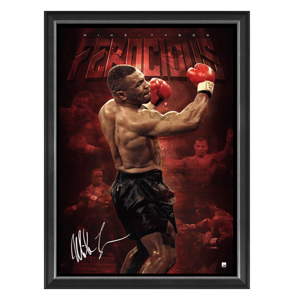MIKE TYSON SIGNED AND FRAMED LIMITED EDITION FEROCIOUS PRINT ALI MAYWEATHER 