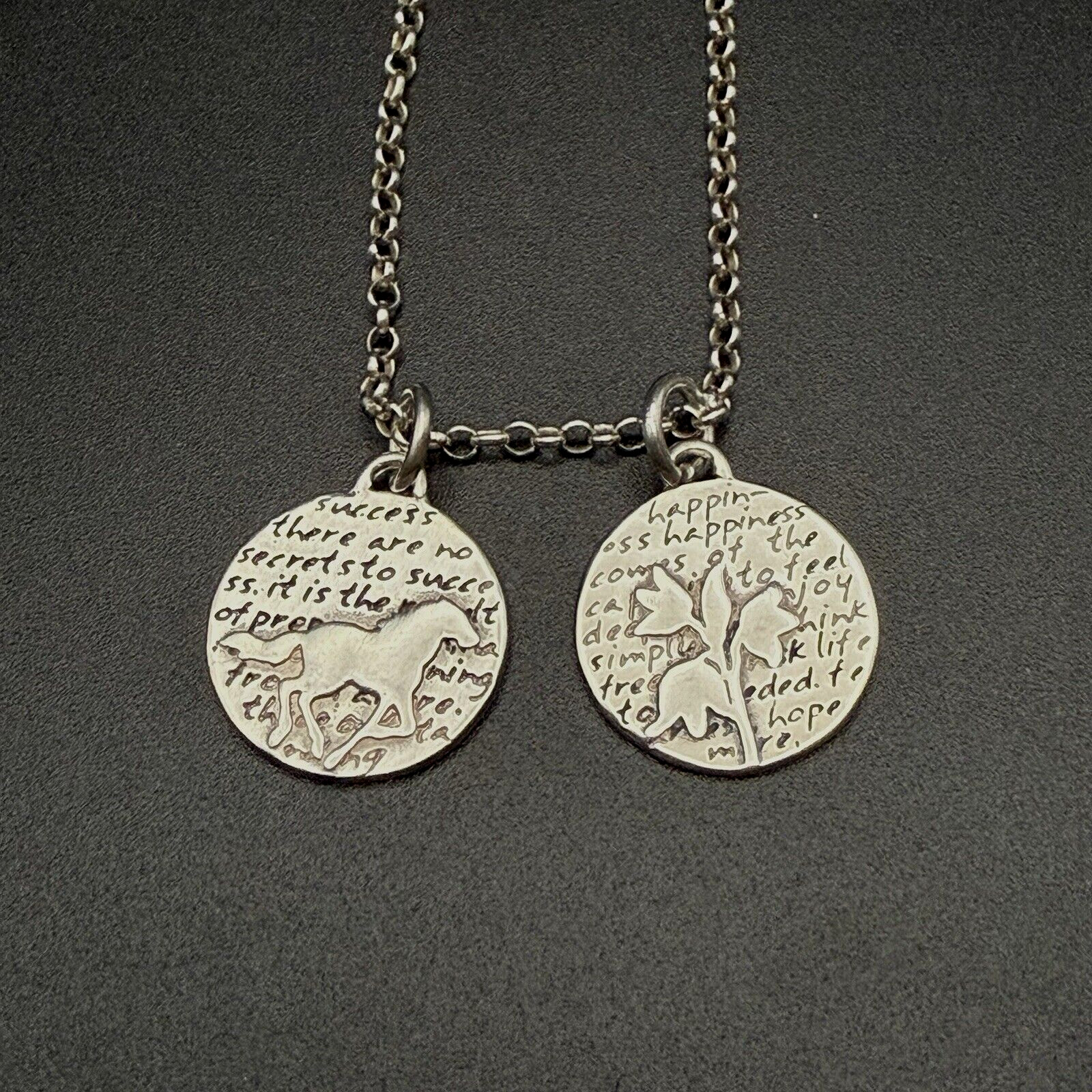 Sterling Silver Kevin N Anna Horse (Success) & Flower (Happiness) Pendants 17In