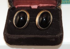 Vintage Onyx Black Cabochon Gold tone Cuff Links 5b 15