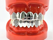 Custom fit Grillz Solid925 Silver Iced out FANGS ONLY CZ Honey Comb Hand setting