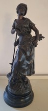 L & F Moreau Repos Champetre Bronze Harvest Lady Sculpture 23.5" Tall
