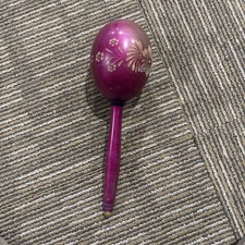 Vintage Hand Painted Pink Maraca Carved Flower Red Pink Flowers Wood Handle