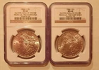 2 NGC MS 64 MORGAN SILVER DOLLARS - RARE OLATHE DOLLAR HOARD LABELS 1886p 1884o