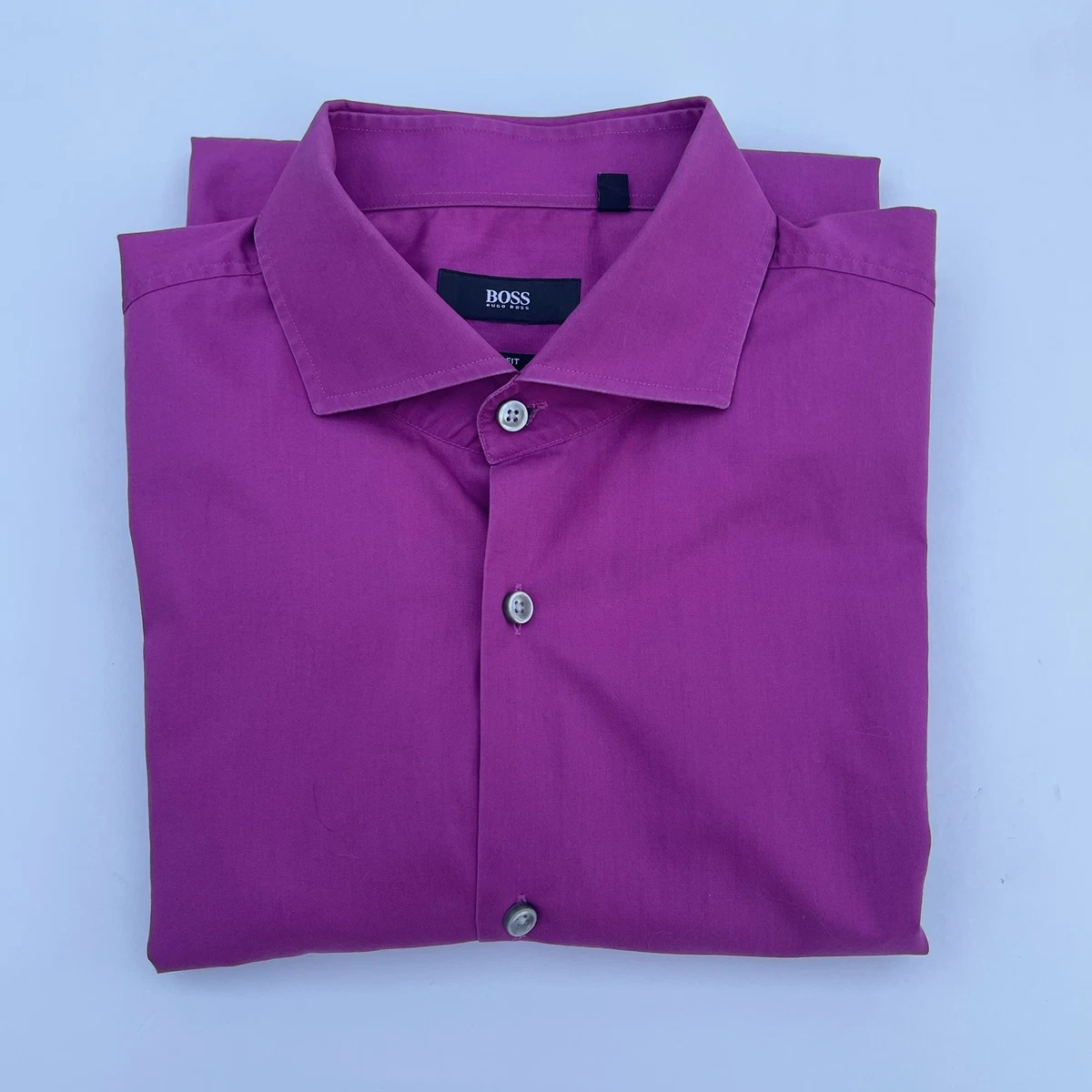 hugo boss purple dress shirt BOSS ONE Slim-fit shirt in a structured cotton blend, Men, Size: 18, light purple