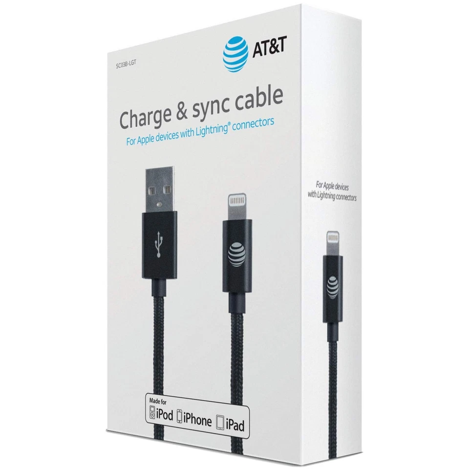 AT&T 4ft Braided Charger Cable MFi Certified for iPhone 15 14 13 12 11 - Image 4 of 4