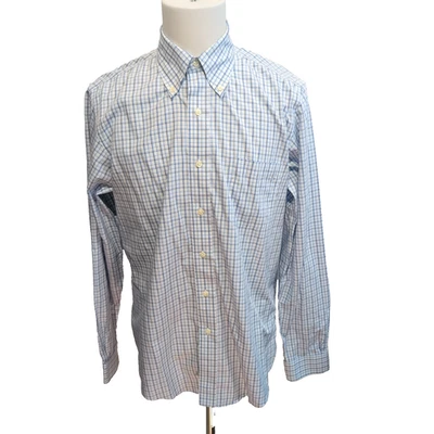 Chemise Brooks Brothers USA L Bleu Carreaux 100% Coton Made in Malaysia - Photo 1/4