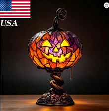Tall Pumpkin Table Lamp Halloween Resin Light Up Ghost Bat Tabletop Decor