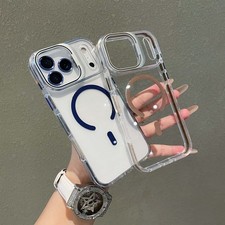 For iPhone 17 Pro Max 16 15 14 13 Clear Mag Safe Case Camera Stand Lens Cover